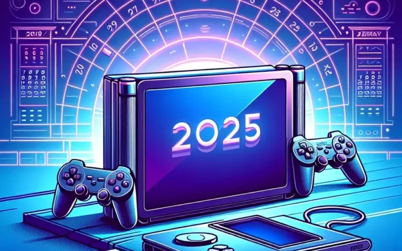 Alt text: "تقرير حول تأجيل إطلاق نينتندو سويتش 2 إلى عام 2025 مع صورة لجهاز سويتش 2 الجديد واللعاب المرتبطة به."